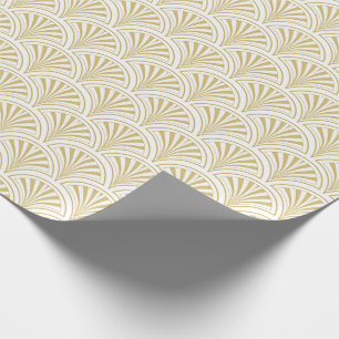 Goud en Wit Deco Fans Patroon Cadeaupapier