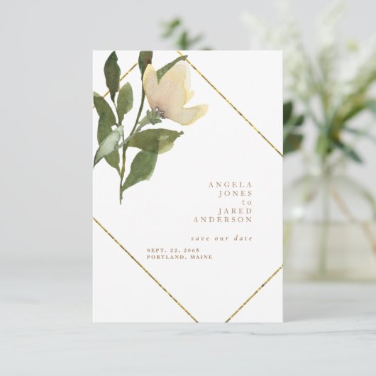 Goud en wit, eenvoudig, bespaar onze datum save the date (Staand voorkant)