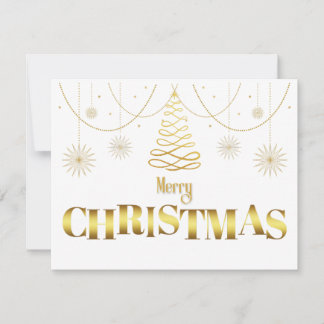 Goud en wit eenvoudig glinsterend Kerstmis  Feestdagenkaart