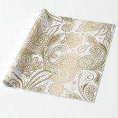 Goud en wit elegan paisleypatroon cadeaupapier (Uitgerold)