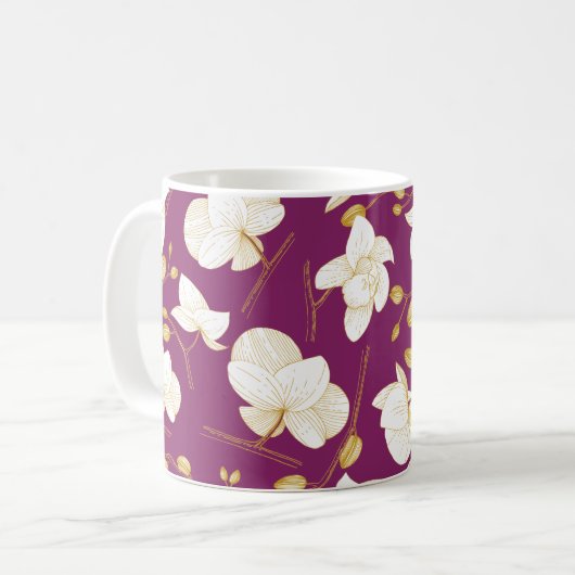 Goud en wit elegant orchidee, modern koffiemok (Voorkant links)