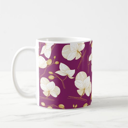 Goud en wit elegant orchidee, modern koffiemok (Links)