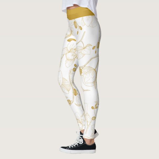 Goud en wit elegant orchidee, modern leggings (Links)