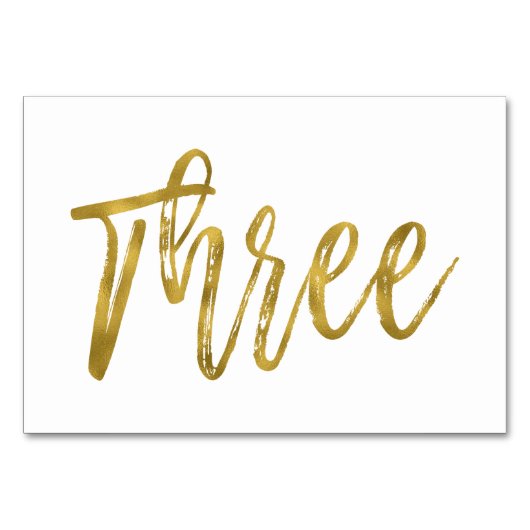 Goud en Wit Elegante Tafel Nummer Drie Kaart (Voorkant)