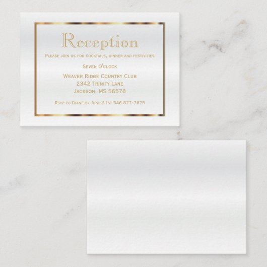 Goud en wit faux satin - Ontvangst Informatiekaartje (Voorkant / Achterkant)