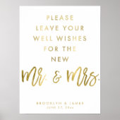 Goud en wit gehakt huwelijksbord poster (Voorkant)