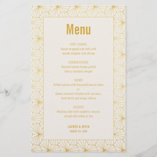 Goud en Wit Geometrische Art Deco menukaart (Voorkant)