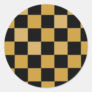 Goud en wit geruit ronde sticker