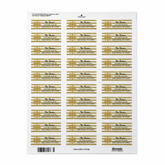 Goud en wit gestreept kerstfeest etiket (Full Sheet)
