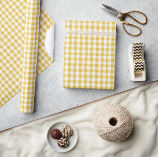 Goud en wit Gingham Cadeaupapier (Crafts)