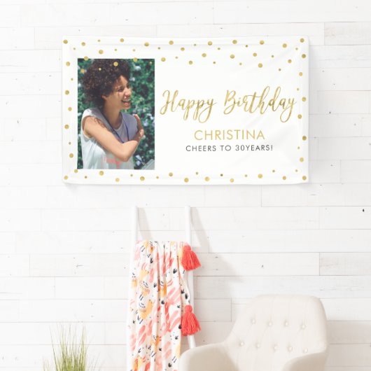 Goud en wit | Happy Birthday Photo Banner (Insitu)