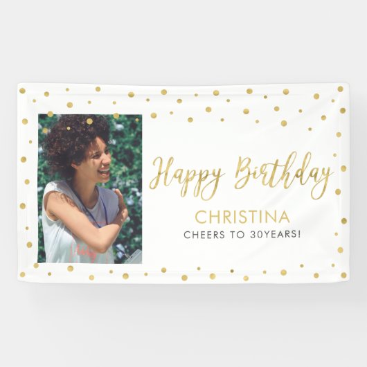 Goud en wit | Happy Birthday Photo Banner (Horizontaal)