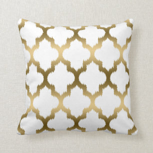 Goud en wit Ikat Quatrefoil geometrisch patroon Kussen