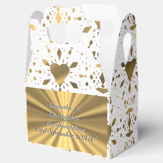Goud en wit kanten hart bruiloft bedankdoosjes (Geopend)