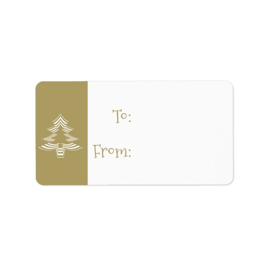 Goud en wit kerstboompatroonpapier Labels (Voorkant)