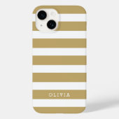 Goud en Wit Klassieke Strepen Monogram Case-Mate iPhone Case (Achterkant)