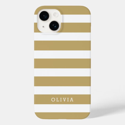 Goud en Wit Klassieke Strepen Monogram Case-Mate iPhone Case (Achterkant)
