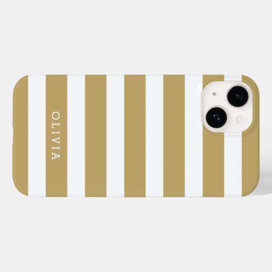 Goud en Wit Klassieke Strepen Monogram Case-Mate iPhone Case (Achterkant (horizontaal))