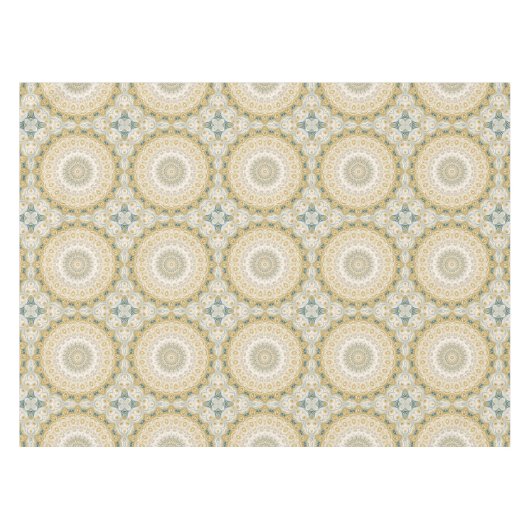 Goud en wit mandala patroon met Blauwgroen accente Tafelkleed (Voorkant (Horizontaal))