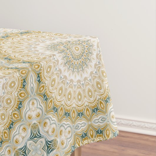 Goud en wit mandala patroon met Blauwgroen accente Tafelkleed (Voorbeeld)