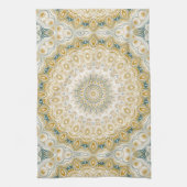 Goud en wit mandala patroon met Blauwgroen accente Theedoek (Verticaal)