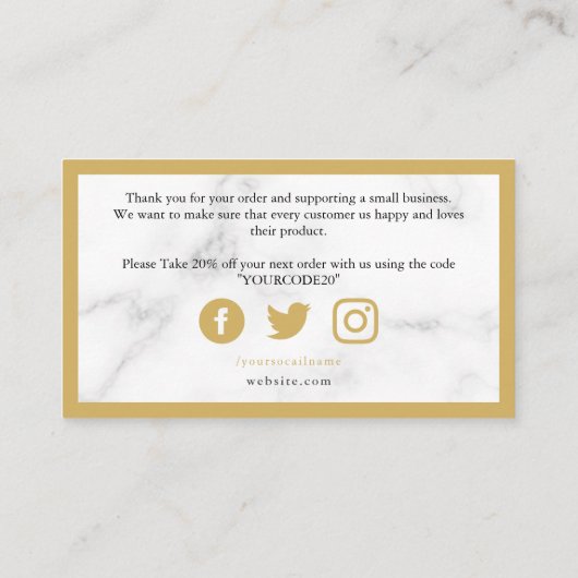 Goud en wit marmer effect klant dank u informatiekaartje (Achterkant)