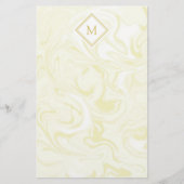Goud en wit marmer met Diamond Monogram Briefpapier (Voorkant)