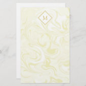 Goud en wit marmer met Diamond Monogram Briefpapier (Voorkant / Achterkant)