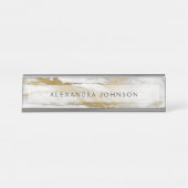 Goud en Wit Marmer Professioneel Modern Bureau Naambordje (Voorkant)