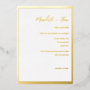 Goud en wit - minimale legante bruiloft - Folie In Folie Uitnodiging