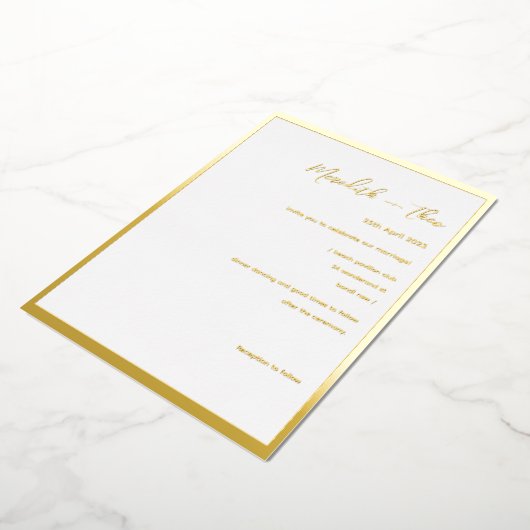 Goud en wit - minimale legante bruiloft - Folie In Folie Uitnodiging (Gedraaid)