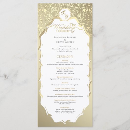 Goud en Wit  Monogram Trouwprogramma Programma (Voorkant)