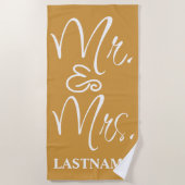 Goud en wit Mr en Mrs Custom Strandlaken (Voorkant)