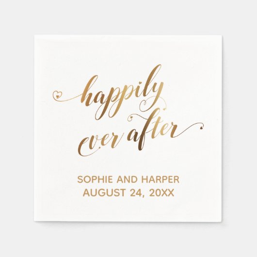 Goud en wit nog lang en gelukkig, Hearts Script Servet (Voorkant)