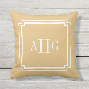 Goud en Wit Notched Corner Custom Monogram Buitenkussen