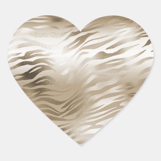 Goud en wit Ombre Zebra Dierenprint Hart Sticker (Voorkant)