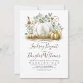 Goud en wit pompoen Rustic Modern Fall Wedding Kaart (Voorkant)