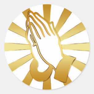 GOUD- EN WIT-PRAYHANDEN RONDE STICKER
