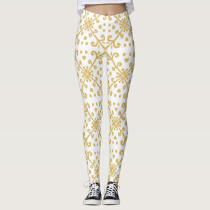 Goud en wit retro patroon leggings