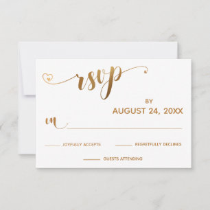 Goud en wit RSVP Typografie met harten Kaartje