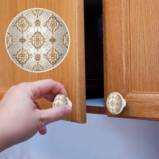 Goud en wit satijn keramische knop