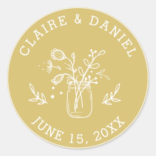 Goud en wit Save the Date Mason Jar Flowers Ronde Sticker (Voorkant)