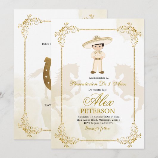 Goud en wit Spaans Mexicaans Jongen Charro Kaart (Voorkant / Achterkant)