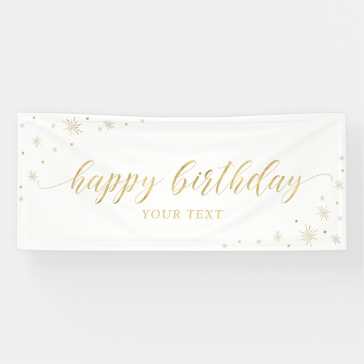Goud en wit | Sparkle Happy Birthday Party Banner (Horizontaal)