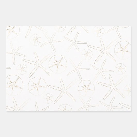 Goud en Wit - Strand, Nautisch Inpakpapier Vel (Voorkant 2)