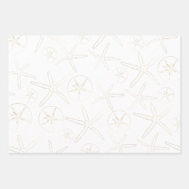 Goud en Wit - Strand, Nautisch Inpakpapier Vel