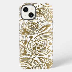 Goud en wit vintage bloemmotief paisley iPhone 13 hoesje