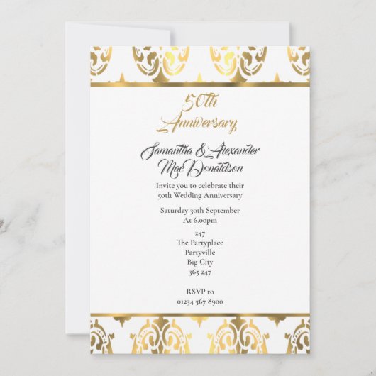 Goud en wit vocht 50ste trouwdag kaart (Voorkant)