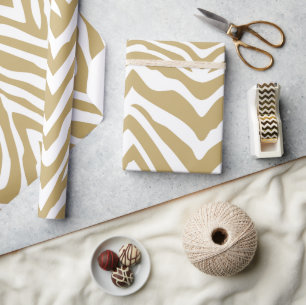 Goud en wit Zebra Strepen Dierenprint Cadeaupapier