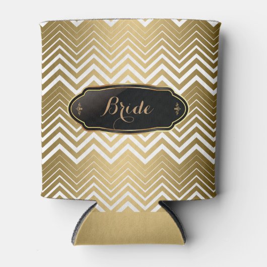 Goud en wit Zigzag Chevron Blikjeskoeler (Voorkant)